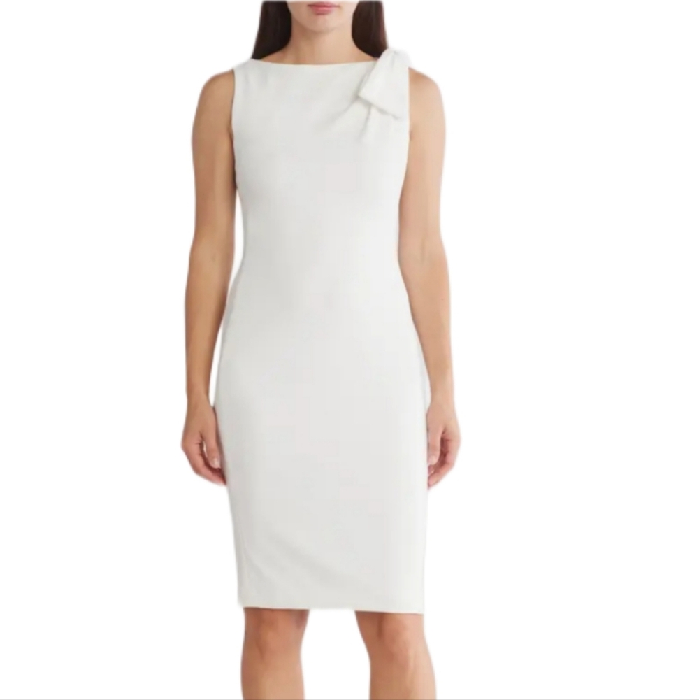 Calvin Klein Women's Shoulder Bow Sleeveless Sheath Dress